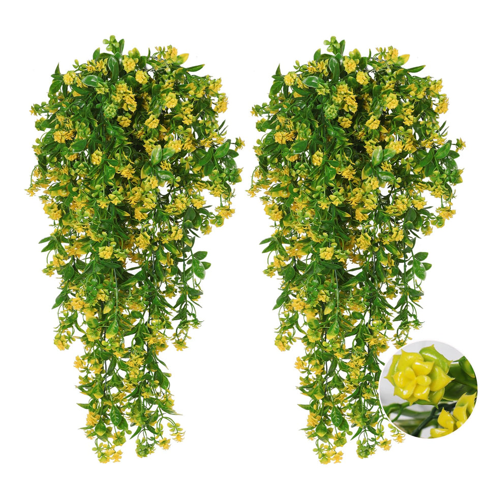 RECUTMS artificial hanging flowers in yellow for outdoor decor with vibrant, low-maintenance appeal.