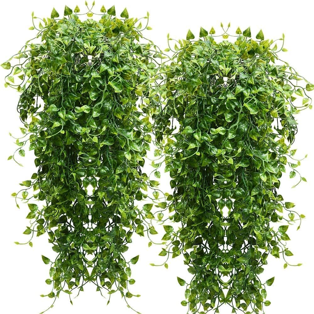 RECUTMS artificial hanging plants 4-pack 33-inch overview, adds year-round greenery.