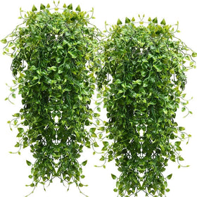 RECUTMS artificial hanging plants 4-pack 33-inch overview, adds year-round greenery.