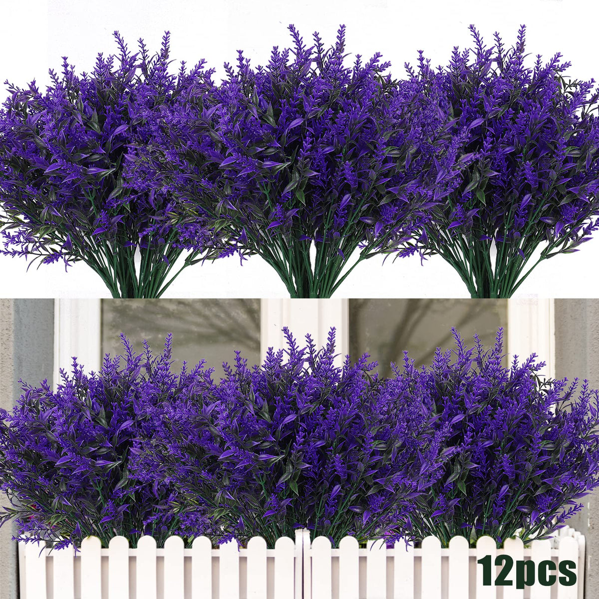 RECUTMS artificial lavender flowers 12 bundles on outdoor display; weather-resistant porch decor.