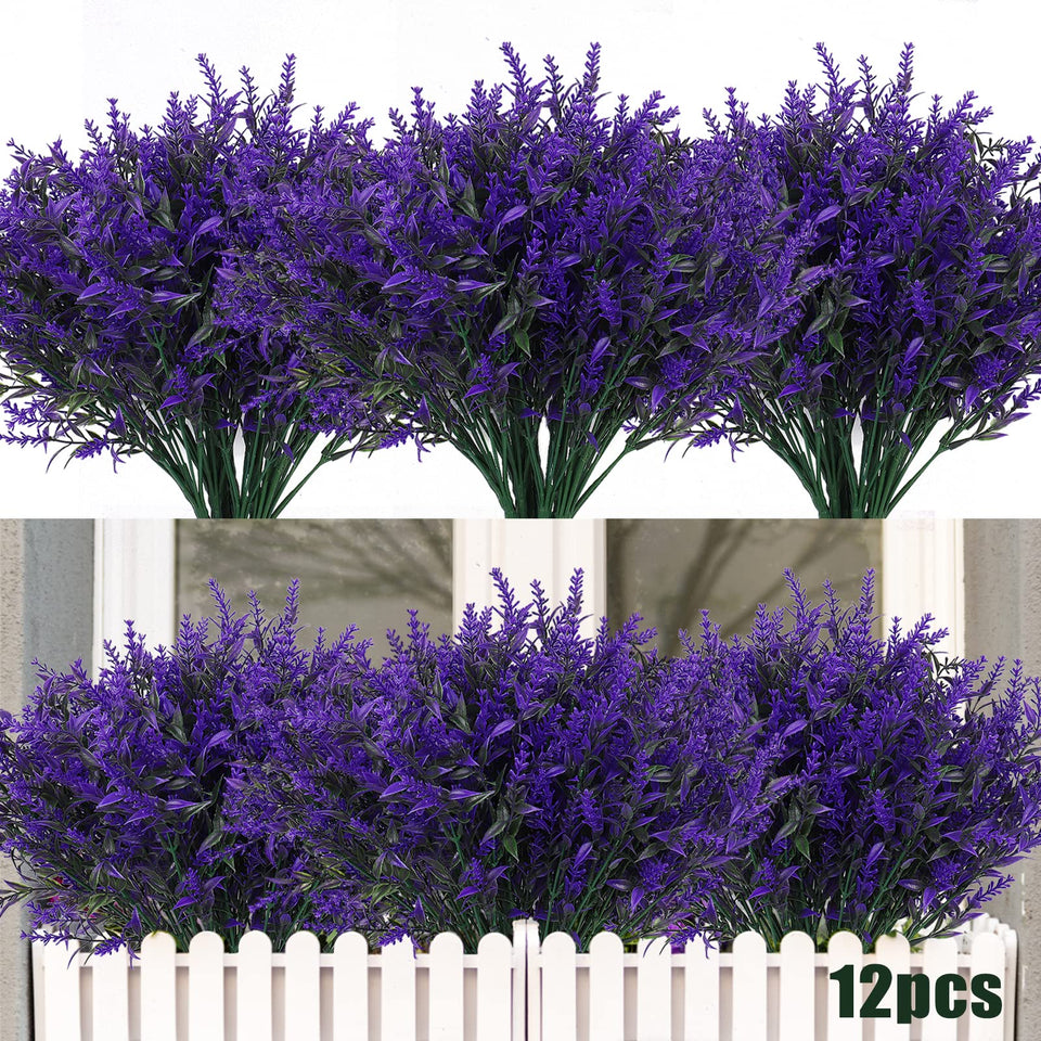 RECUTMS artificial lavender flowers 12 bundles on outdoor display; weather-resistant porch decor.