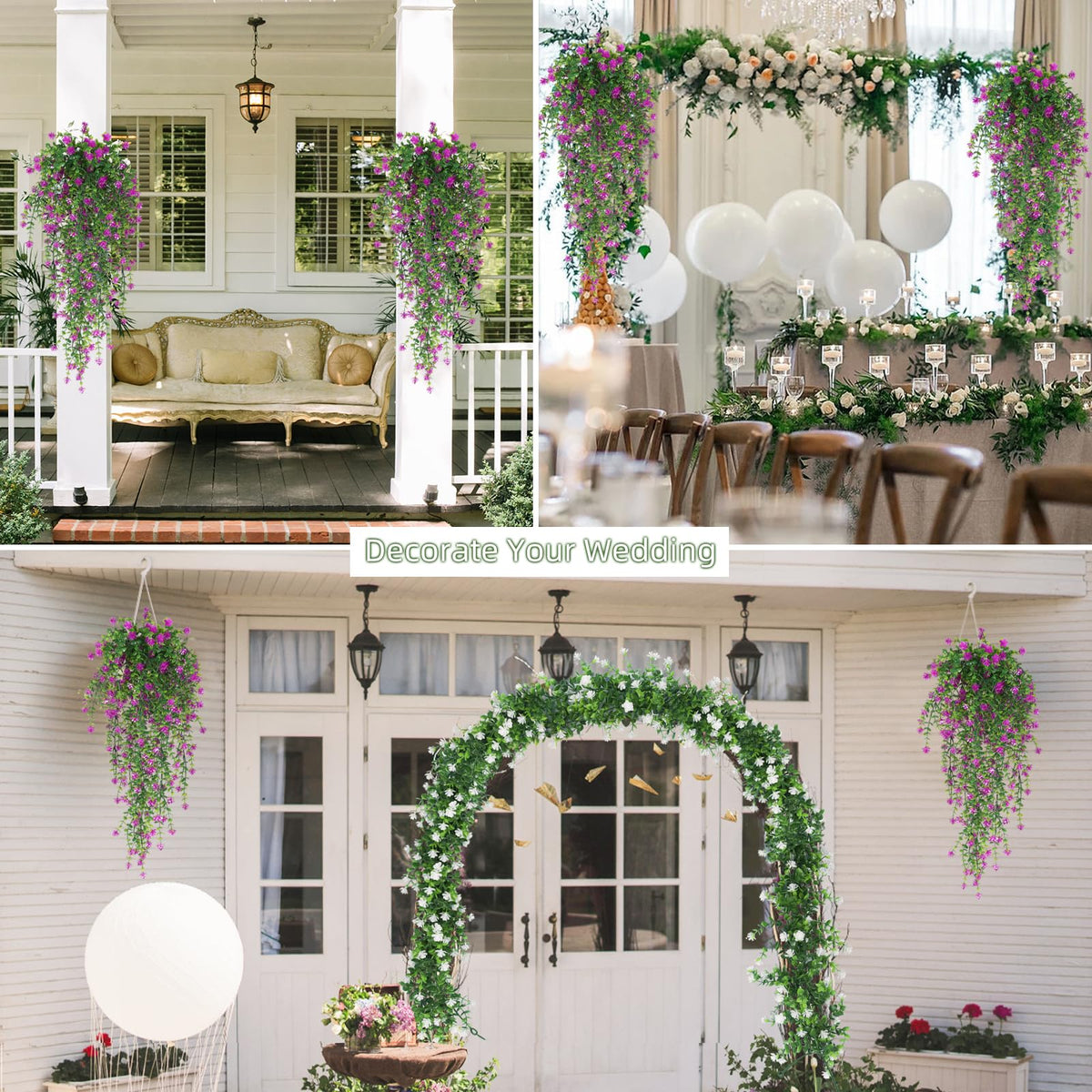 RECUTMS faux hanging plants 3-pack create lush focal points.