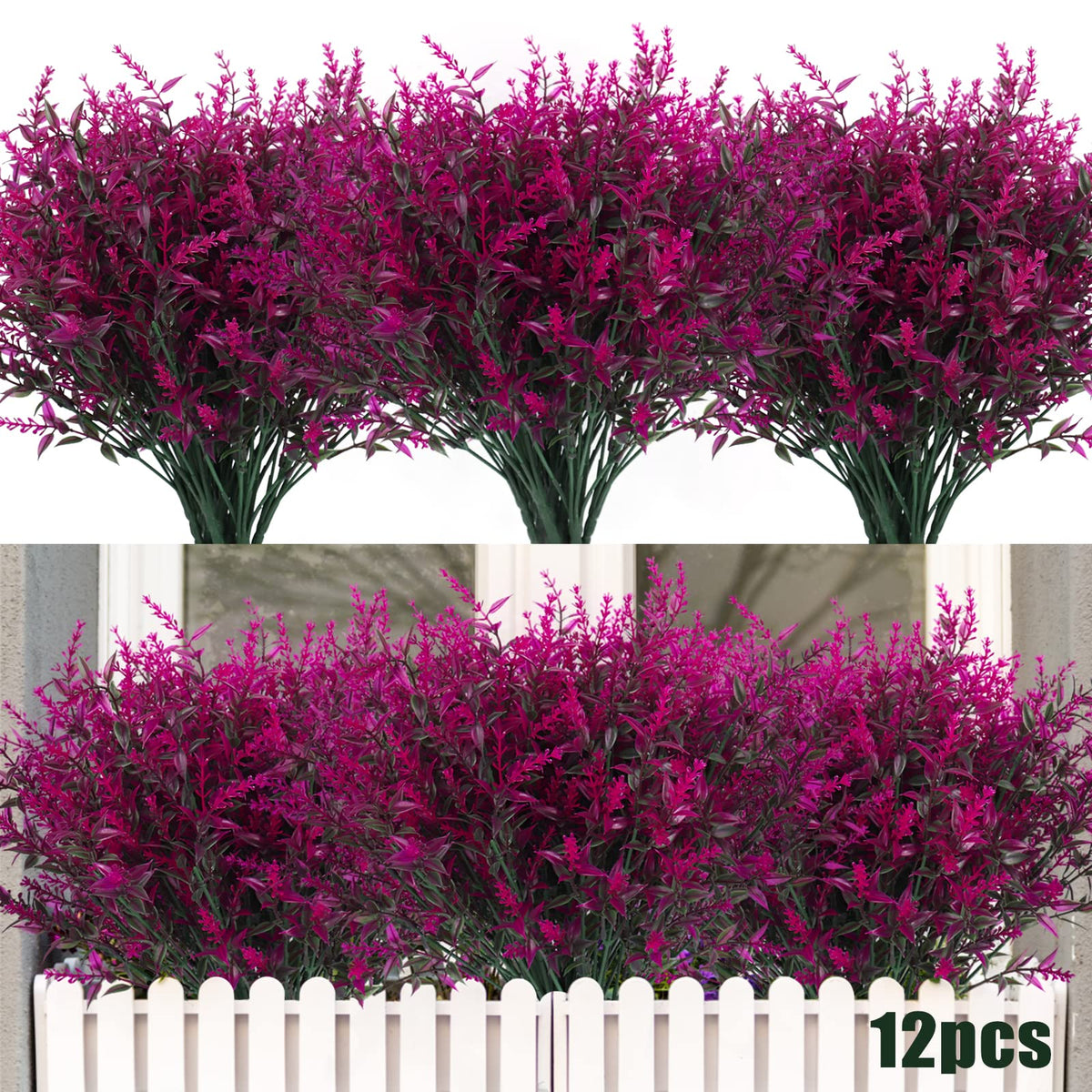 RECUTMS fuchsia outdoor artificial plant bundle for porch decor, low maintenance greenery