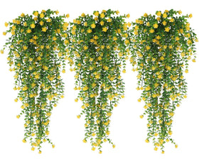 RECUTMS yellow outdoor faux hanging plants for wedding decor, UV resistant and durable.