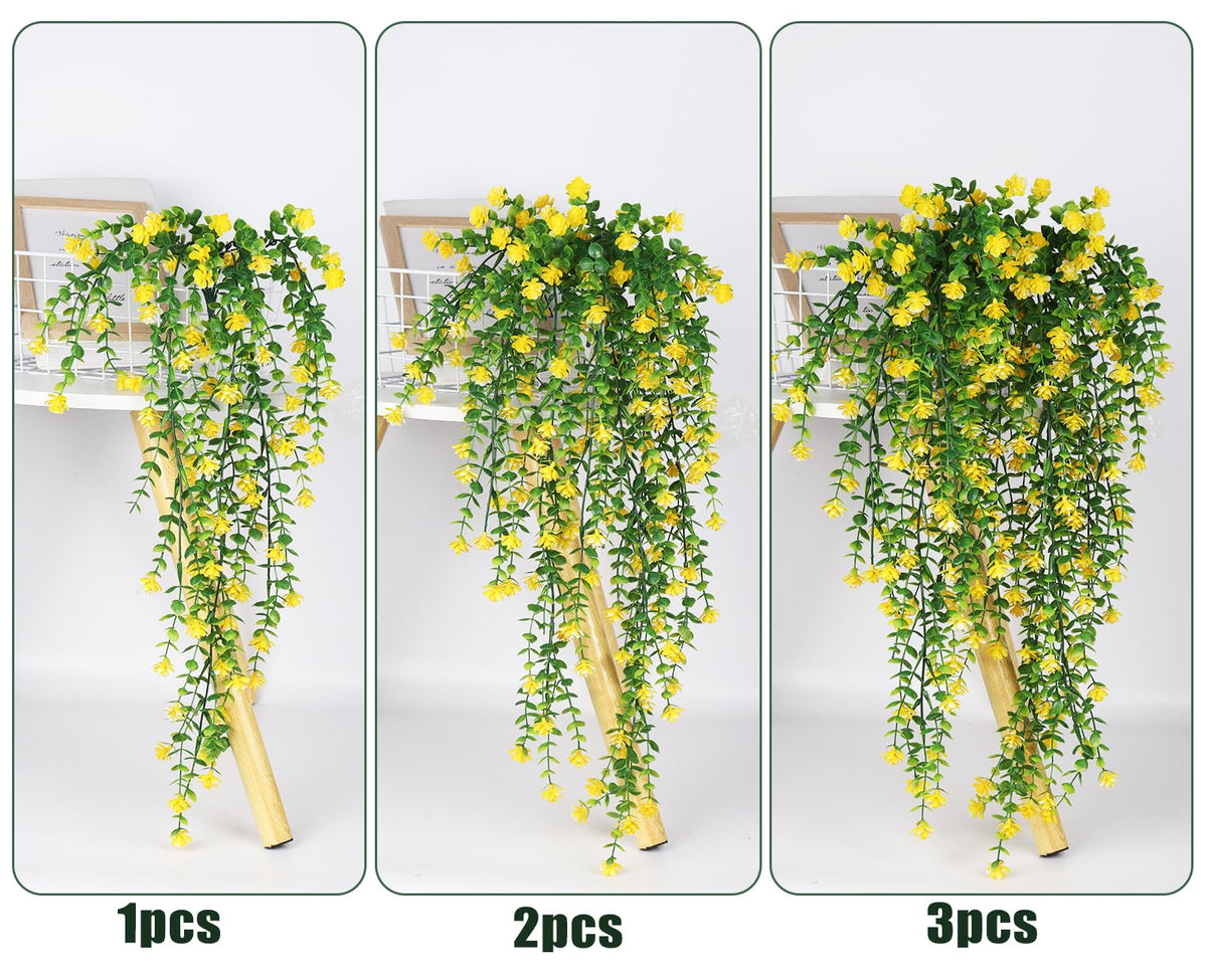 RECUTMS yellow artificial hanging plants with realistic texture for porches or interiors.