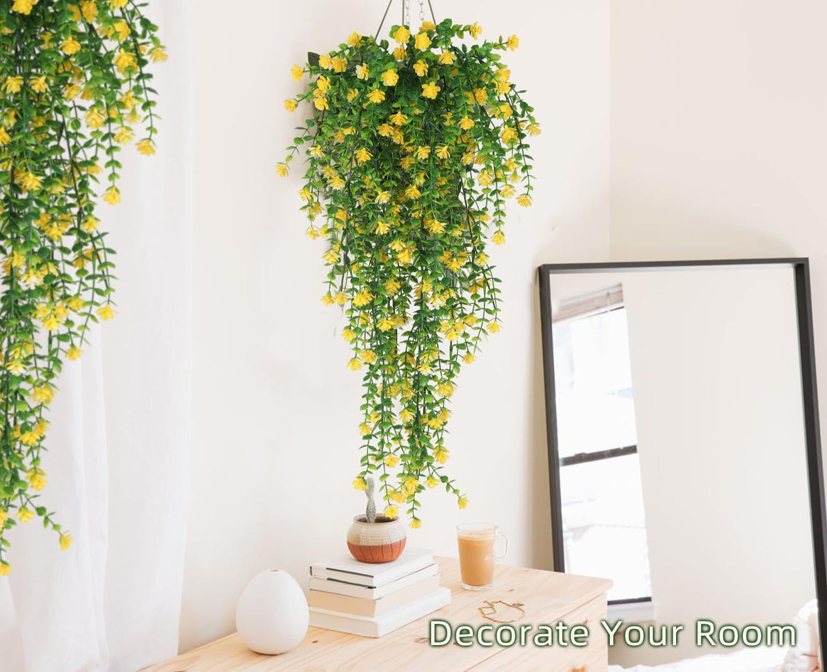 RECUTMS yellow artificial climbing vines, waterproof for year-round outdoor use.