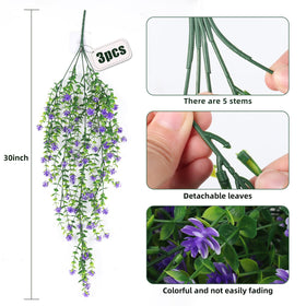 RECUTMS large purple artificial hanging vine enhances any space with durable outdoor appeal.