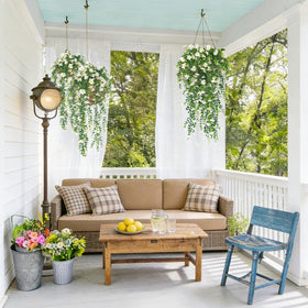 RECUTMS realistic hanging mums elevate outdoor walls with vibrant color.