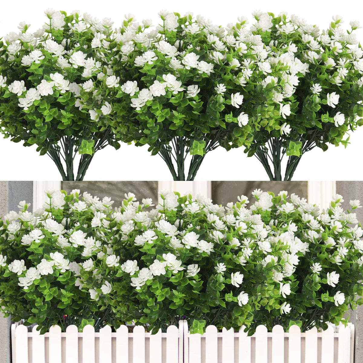 RECUTMS white bundle petal closeup showcases durable, maintenance-free faux flowers for year-round decor.