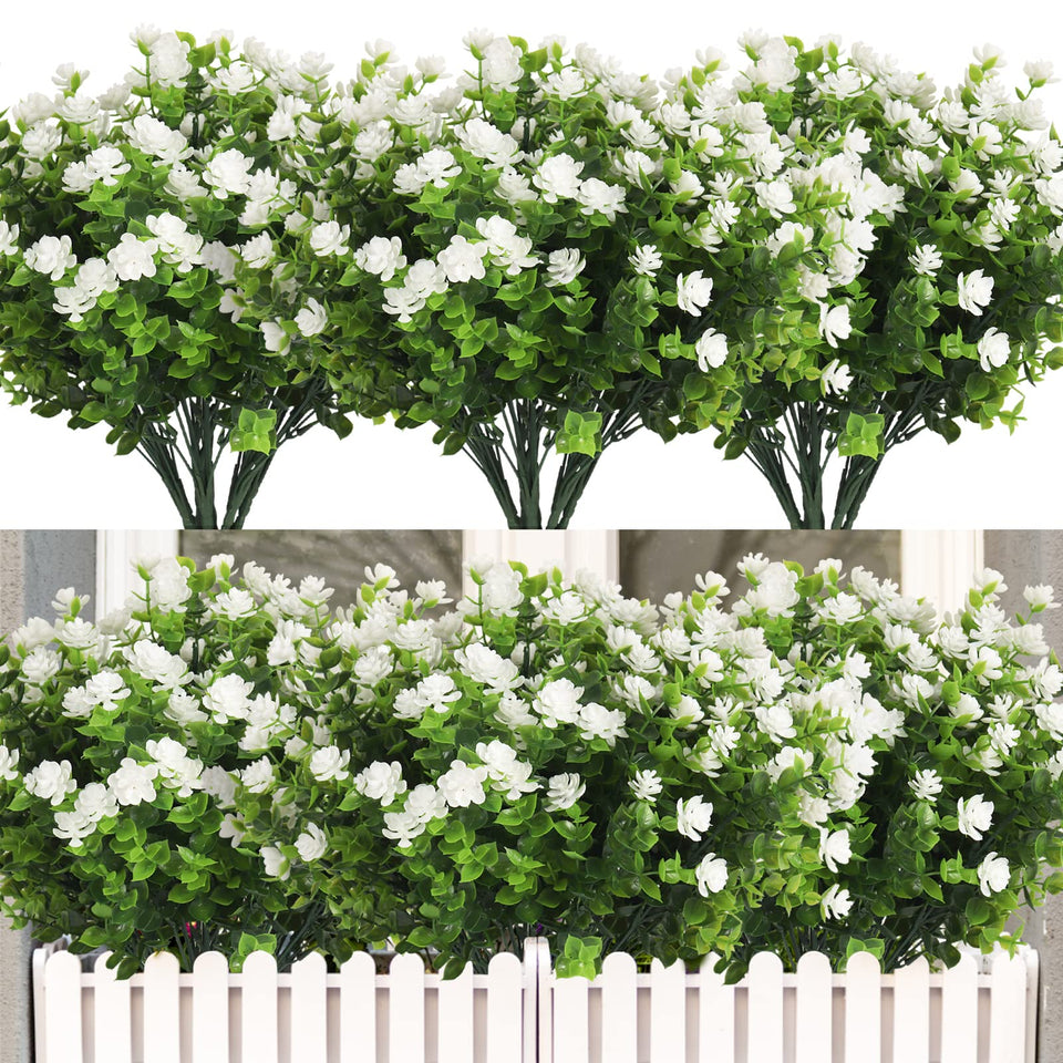 RECUTMS white bundle petal closeup showcases durable, maintenance-free faux flowers for year-round decor.