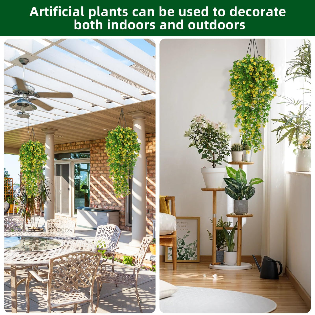 RECUTMS yellow artificial hanging flowers set for stylish indoor and outdoor use.
