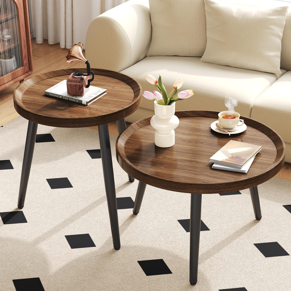 Recximi walnut nesting tables with MDF density board for durable daily use