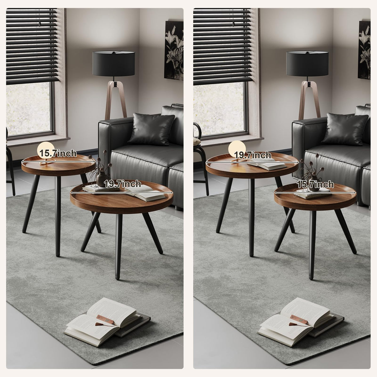 Recximi walnut nesting tables medium size top view ideal as a coffee table in living rooms