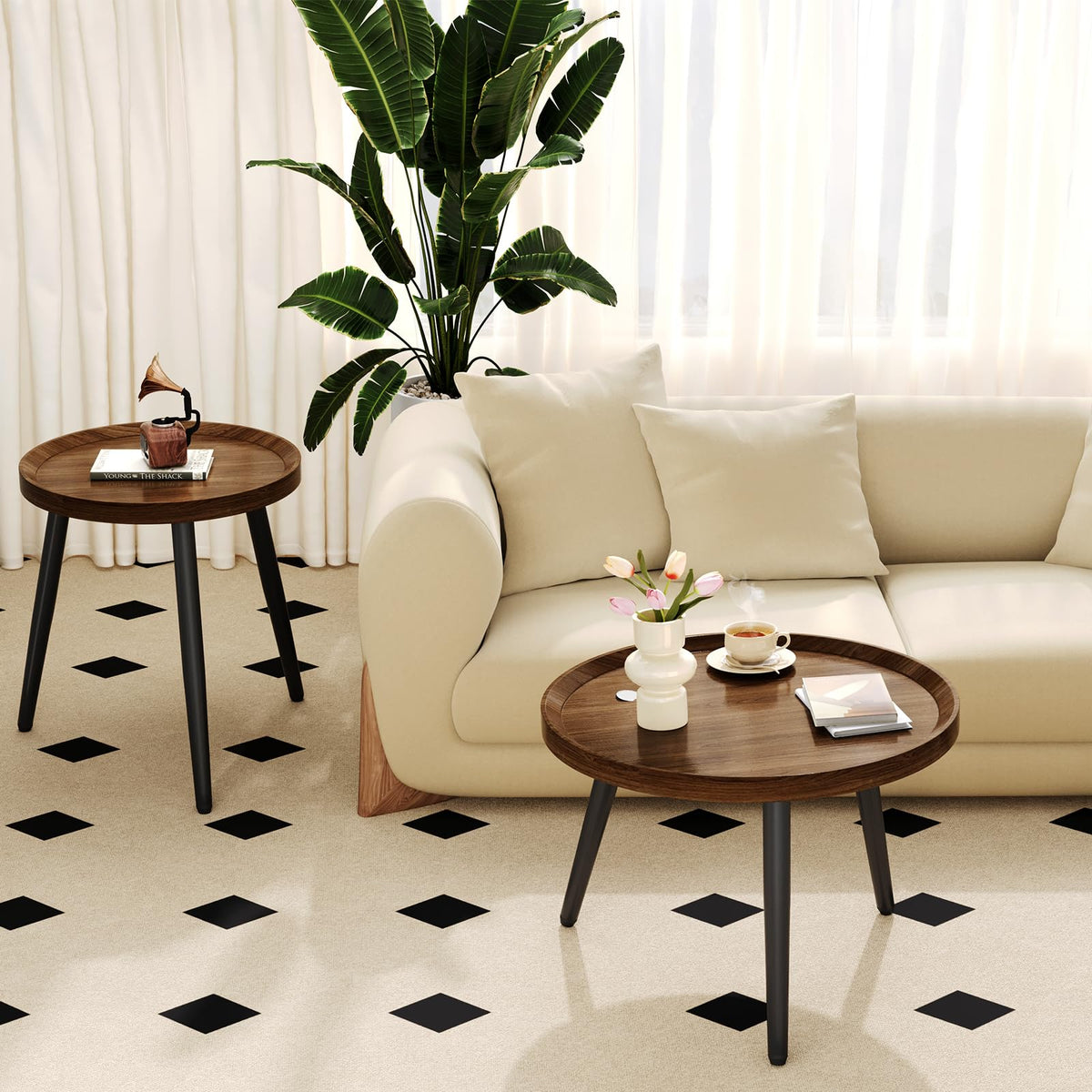 Recximi walnut nesting tables easy-to-assemble set for quick setup in living spaces