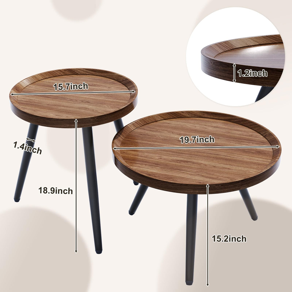 Recximi walnut nesting tables two-piece set enhances mid-century decor and function