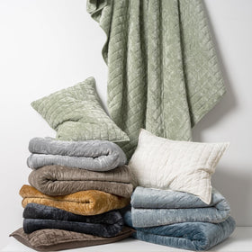 RECYCO all-season velvet bedding collection in sage green for year-round comfort