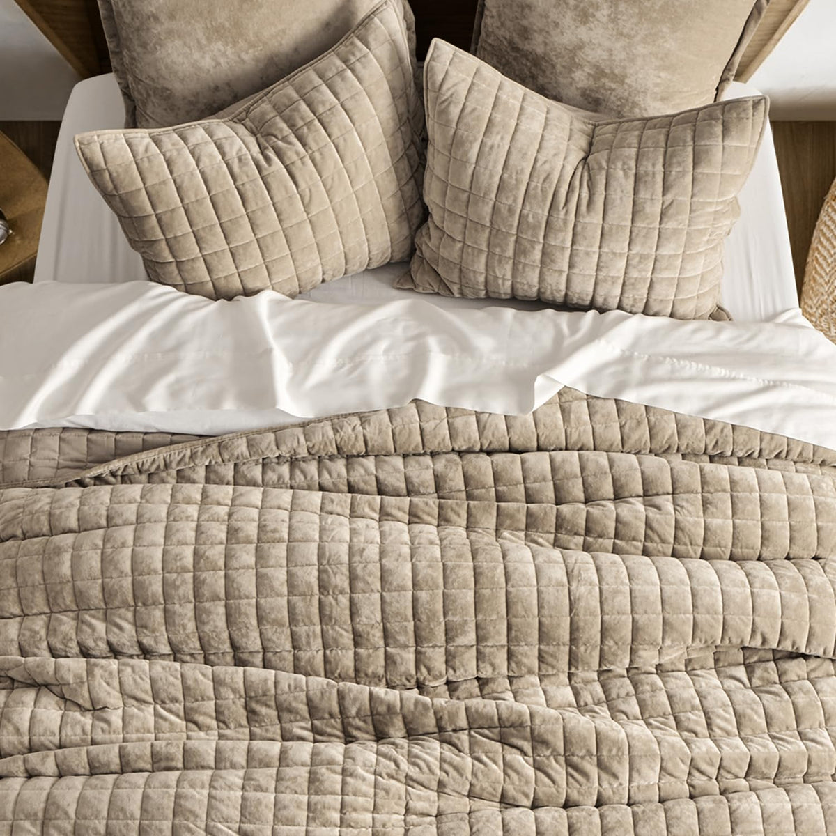 RECYCO channel stitch pattern creates structured geometric detail that elevates any bedroom.