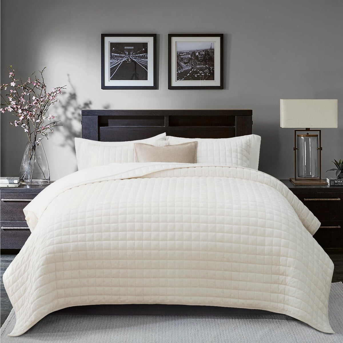 RECYCO cream white bedroom decor ensemble on a neatly made bed