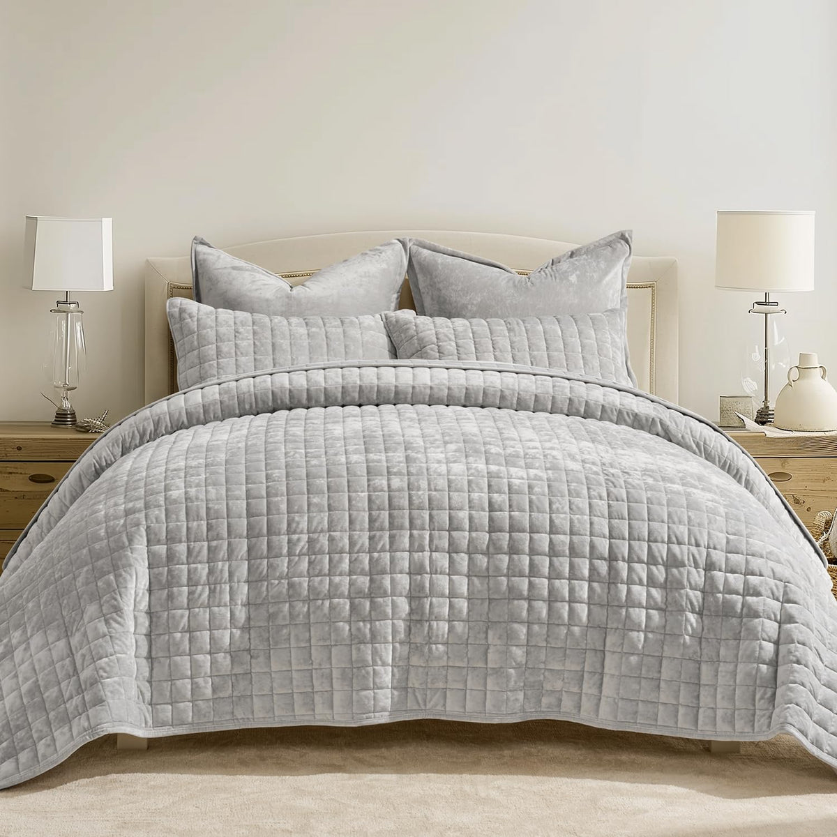 RECYCO luxury velvet quilt king coverlet with rich sheen elevating decor.
