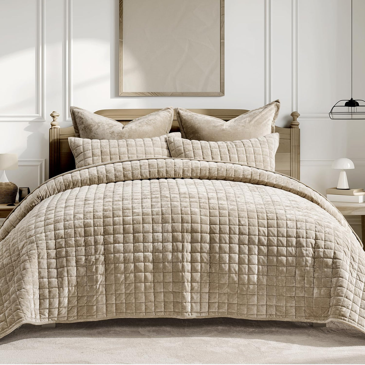 RECYCO luxury velvet quilt highlights rich sheen and plush comfort for a chic bedroom look.