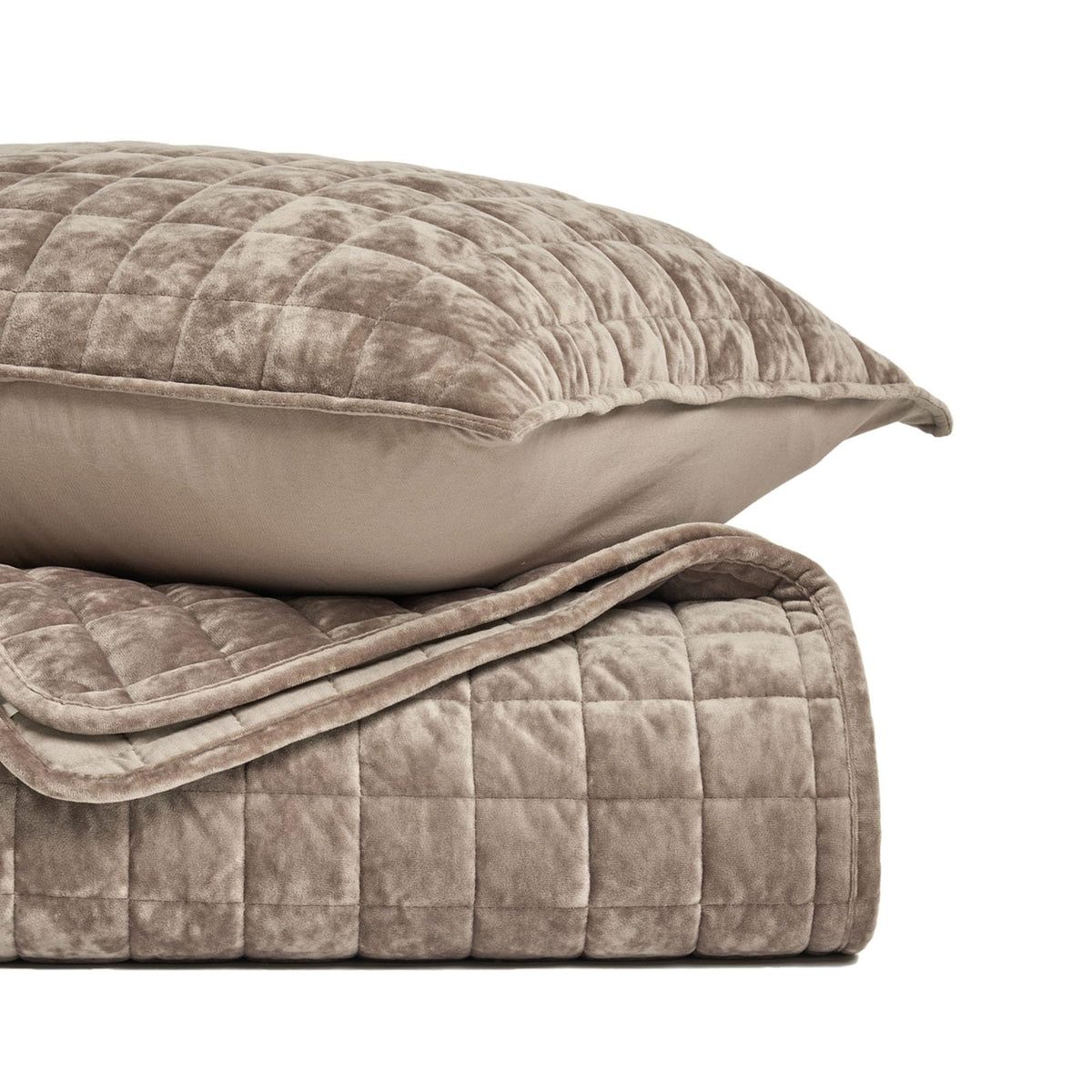 RECYCO Natural Tan velvet quilt complements neutral bedroom décor.