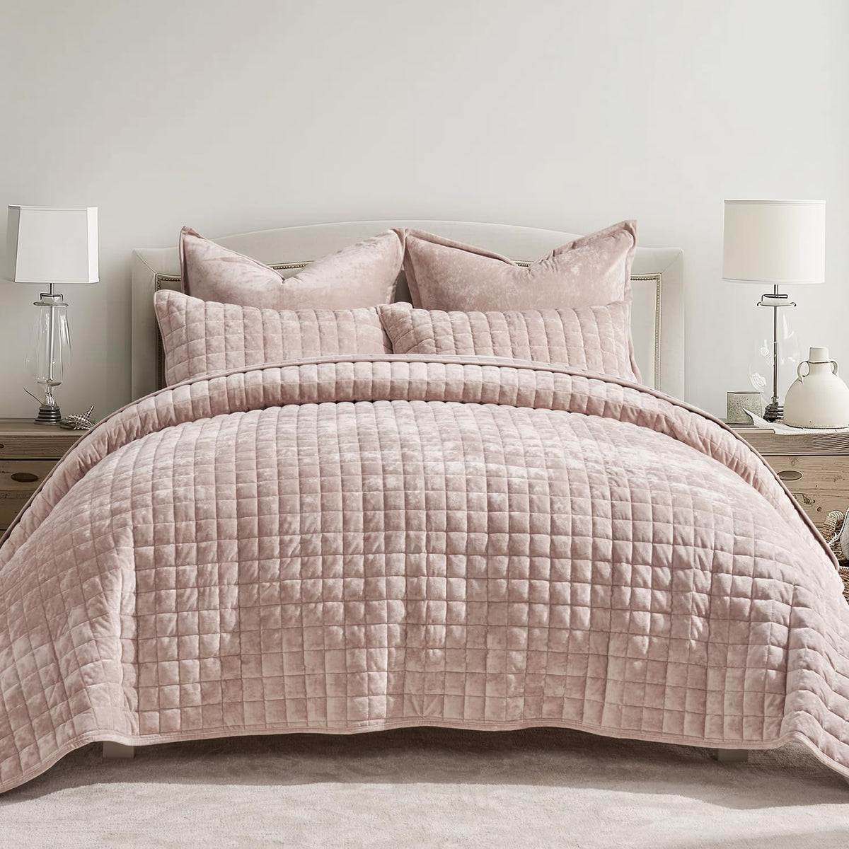 RECYCO rose pink velvet quilt shows rich color and soft texture for cozy nights