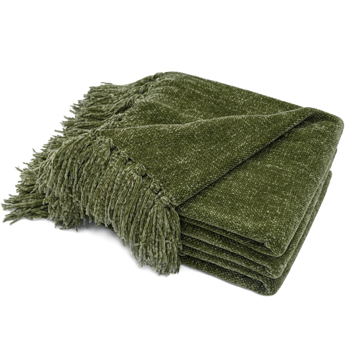 RECYCO chenille throw with fringe, close view of soft texture