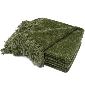 RECYCO chenille throw with fringe, close view of soft texture