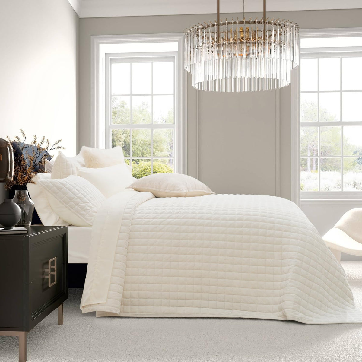 RECYCO velvet quilt showing channel stitch and geometric pattern for elegant detail