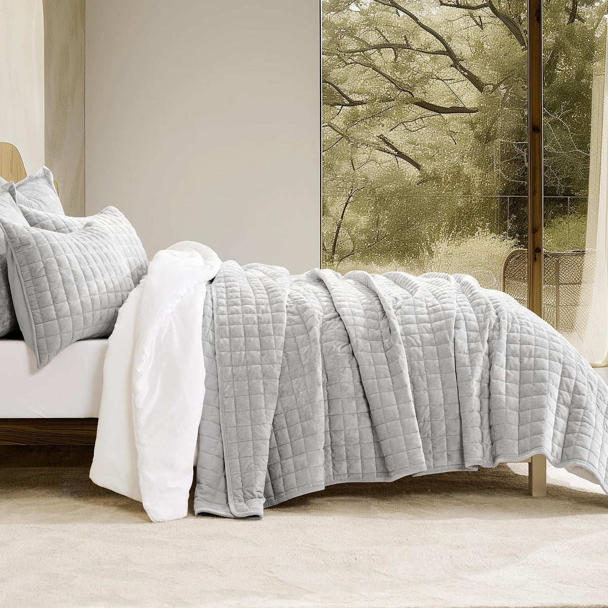 RECYCO velvet quilt king sham pair complements bedding ensemble for cohesive look.