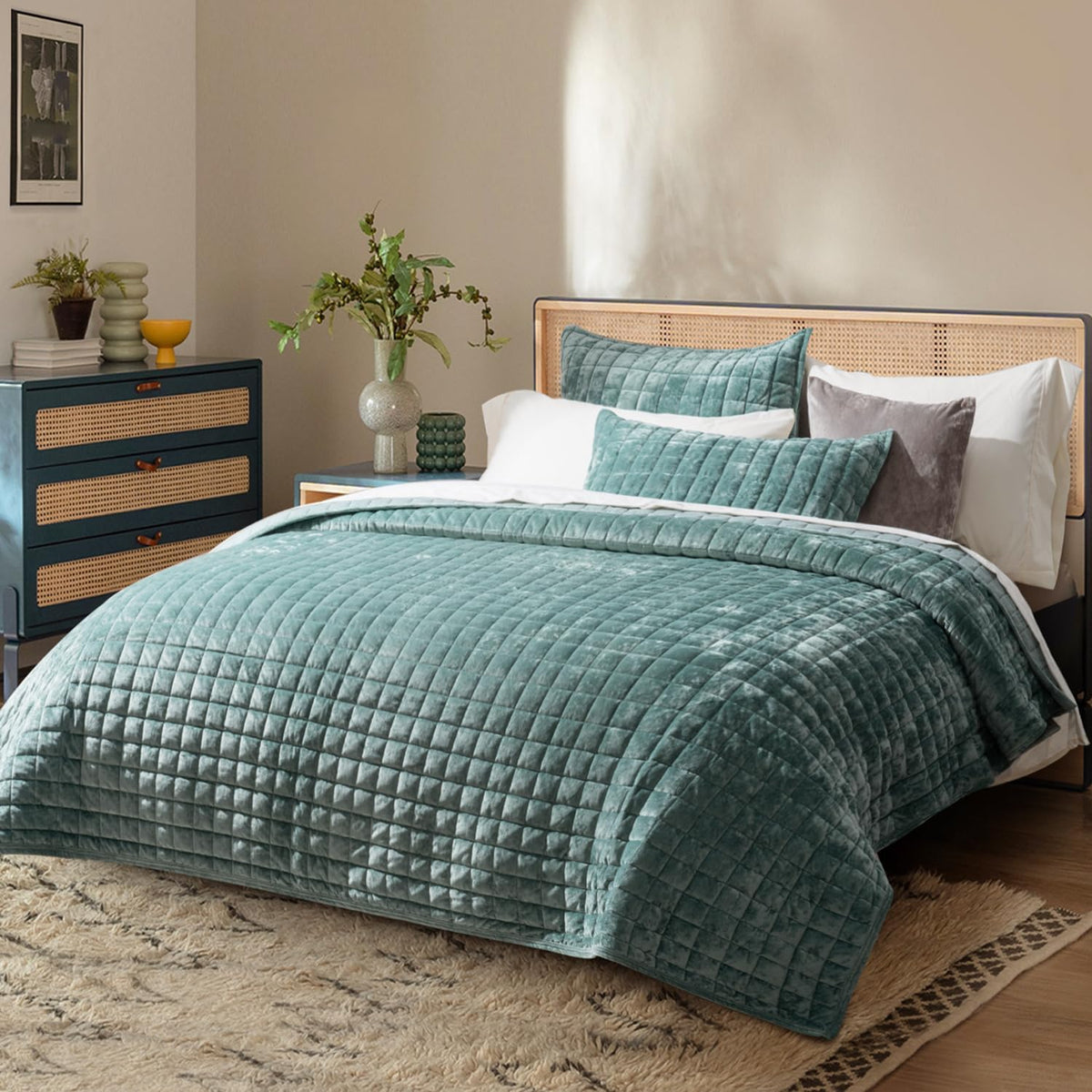 RECYCO Velvet Quilt Set offers soft-touch comfort for all-season use.