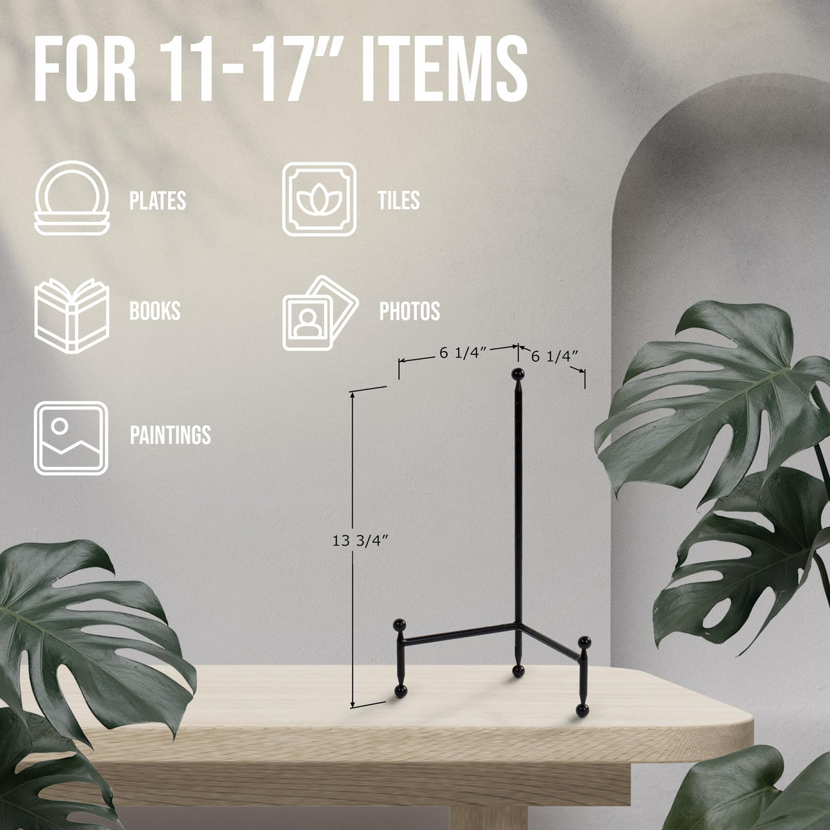 Red Co collector plate easel in black provides stable display for 11 inch to 17 inch pieces.