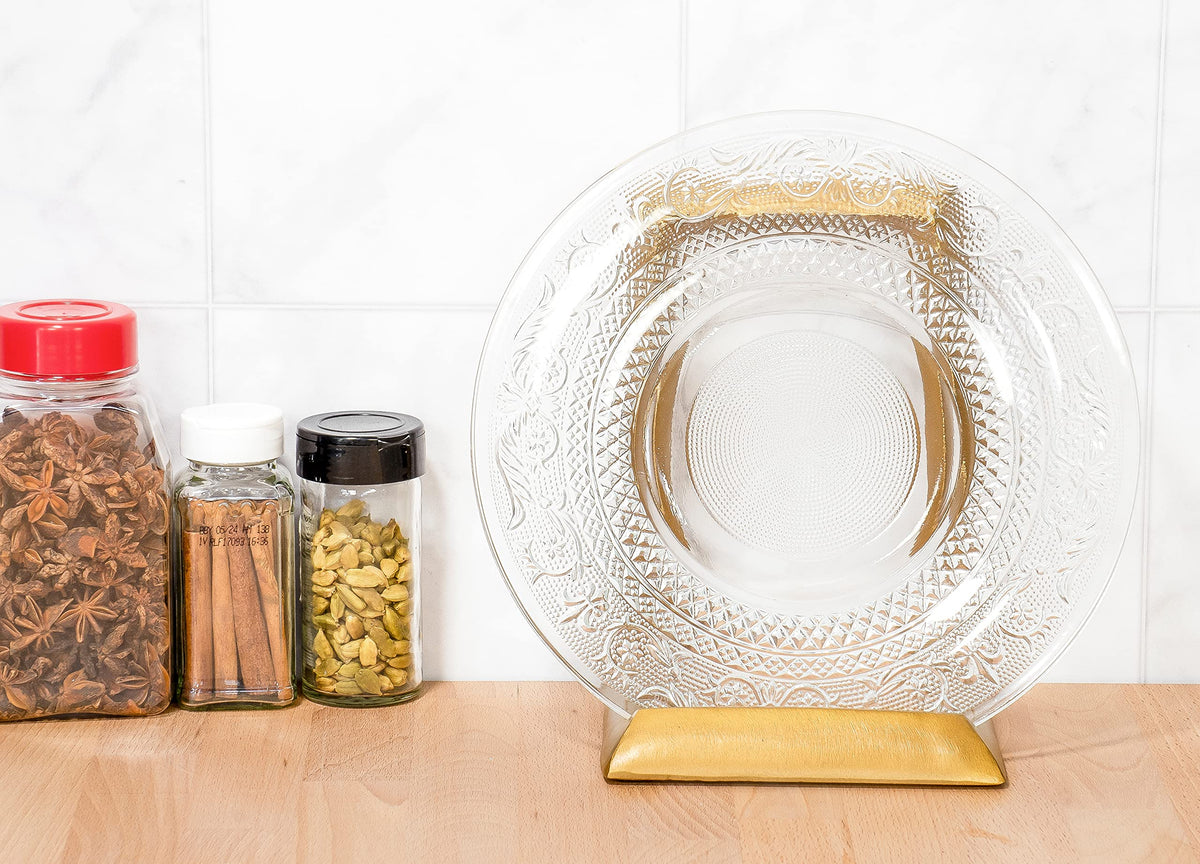 Red Co. cookbook reading stand in distressed gold keeps recipes handy.