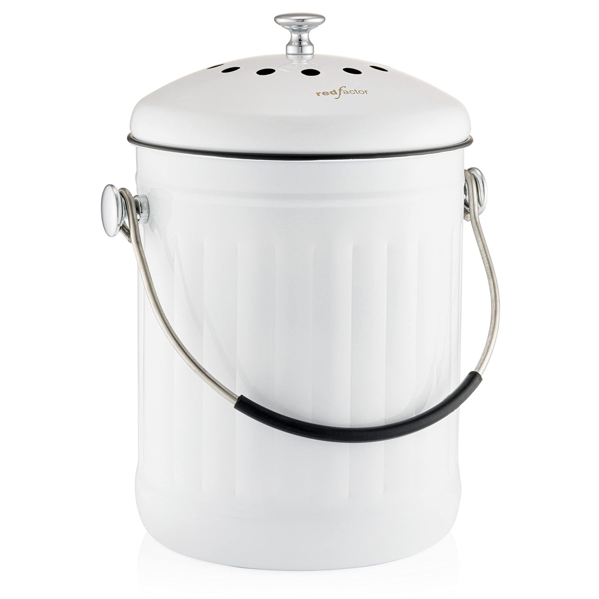 RED FACTOR Premium compost bin with dome lid for odor control on kitchen counter.