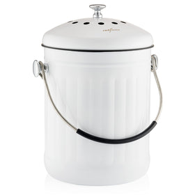 RED FACTOR Premium compost bin with dome lid for odor control on kitchen counter.