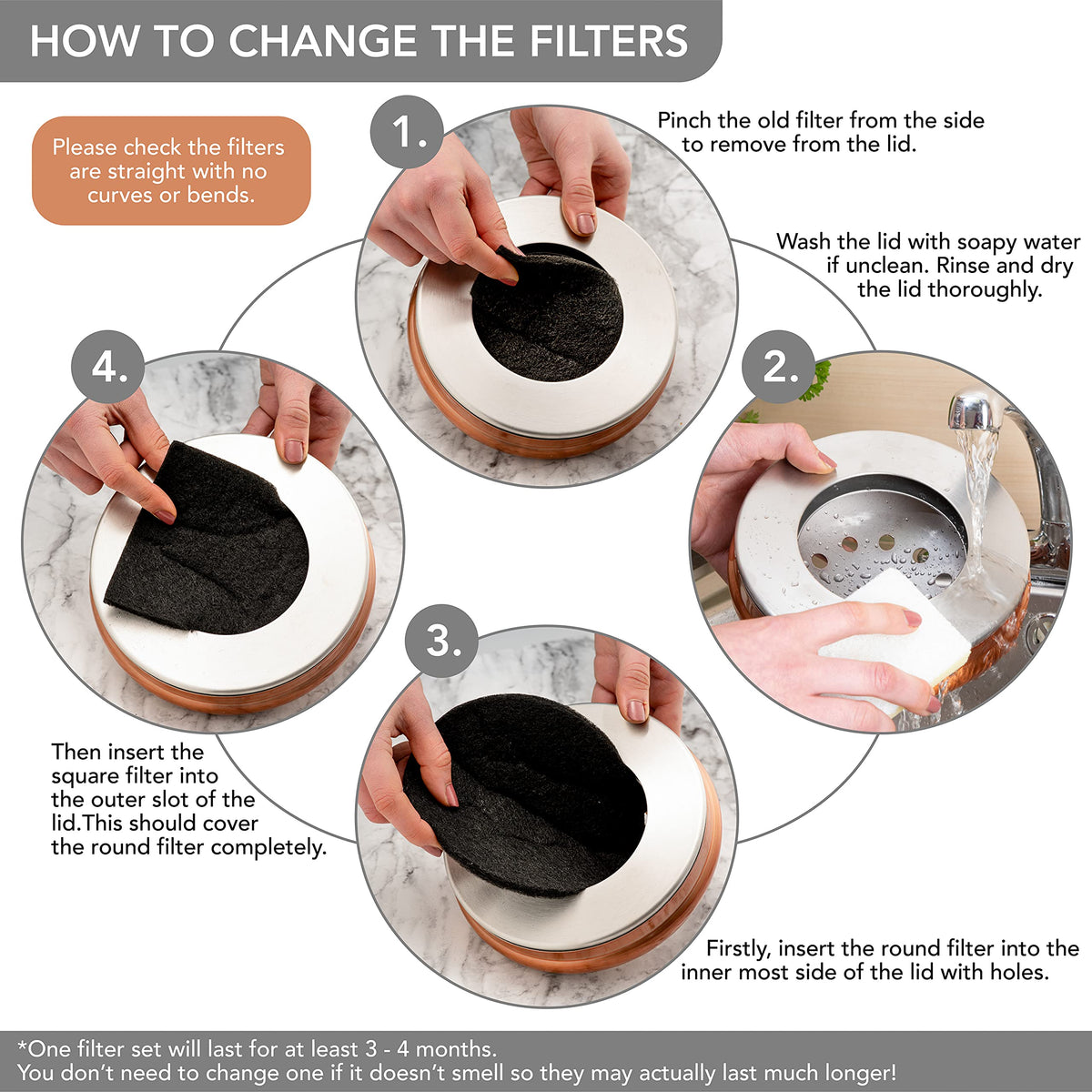 Includes spare filters for ongoing odor control and easy maintenance.
