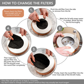 Includes spare filters for ongoing odor control and easy maintenance.