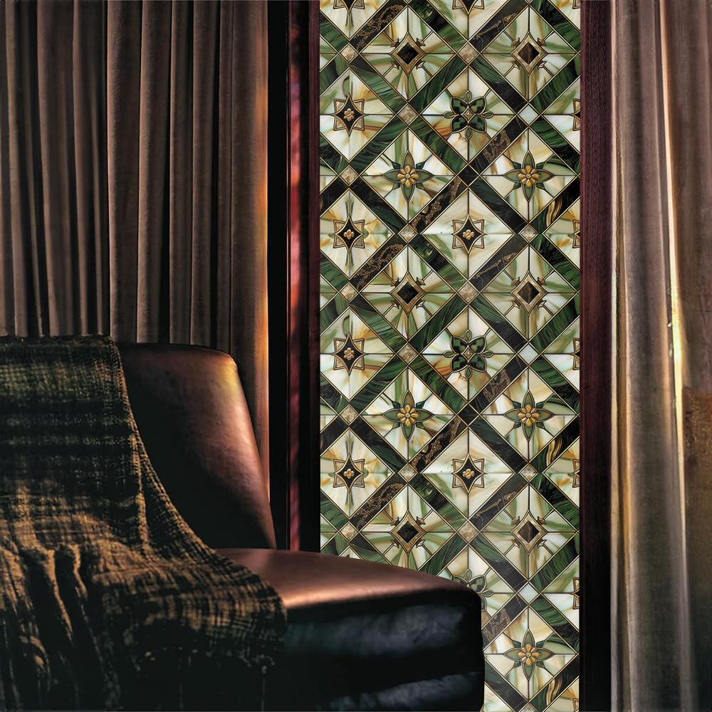 REDAMANCY stained glass effect entryway film creates vibrant light patterns.