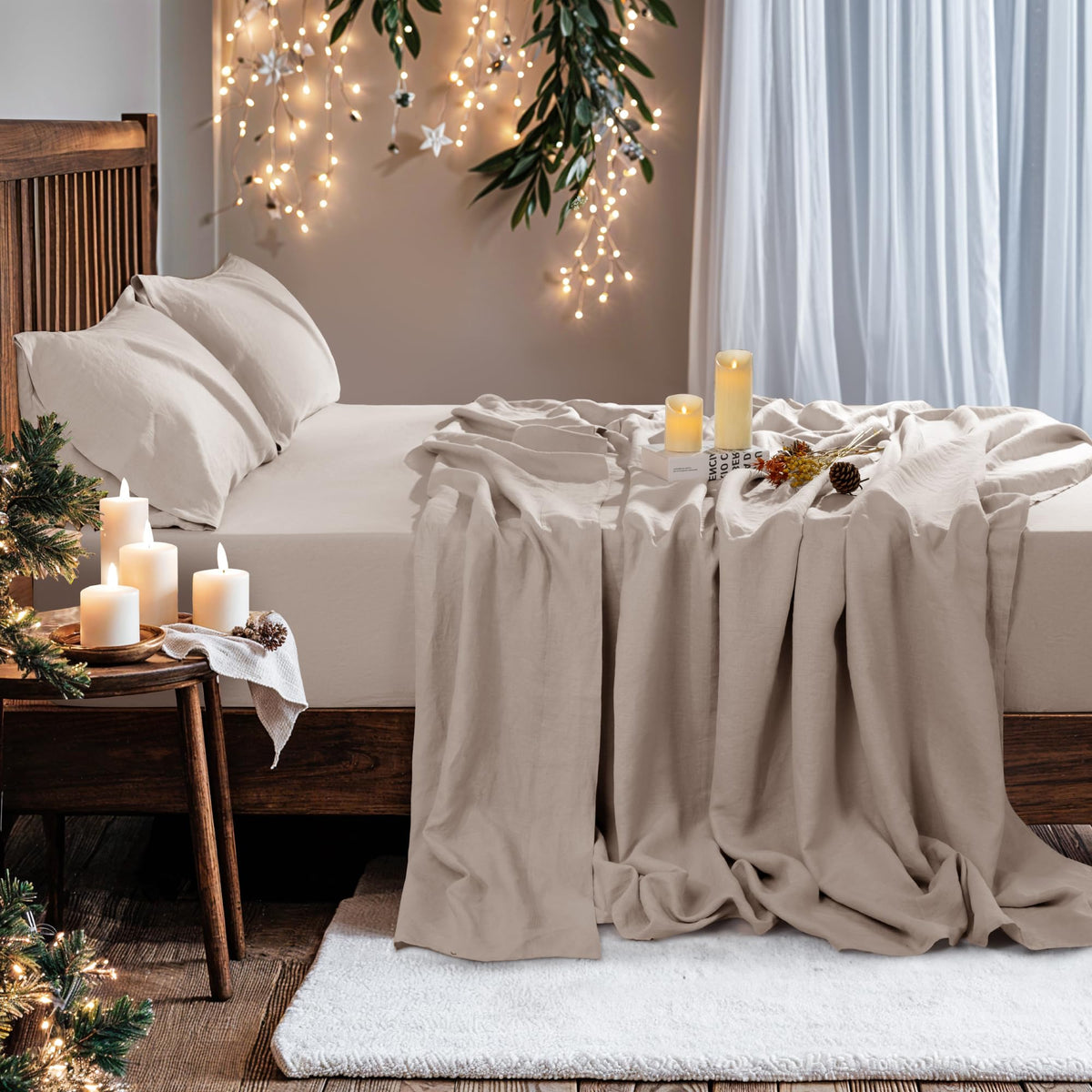 REDASW linen king flat sheet shows breathable weave for cooler nights.