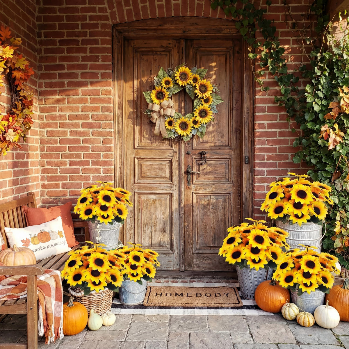 Redbaker artificial sunflowers used for wedding decor with long-lasting color.