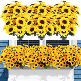 Redbaker sunflower bouquet stems with lifelike petals for durable outdoor displays.