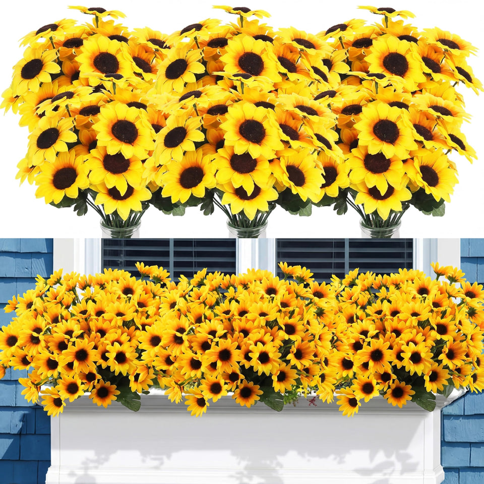 Redbaker sunflower bouquet stems with lifelike petals for durable outdoor displays.