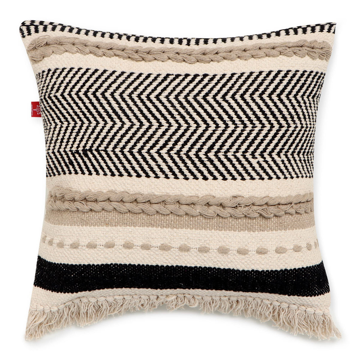 REDEARTH dhurrie tufted accents close-up showcases handmade detail.