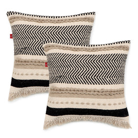 REDEARTH handmade boho pillow cover front tufted dhurrie texture for cozy decor.