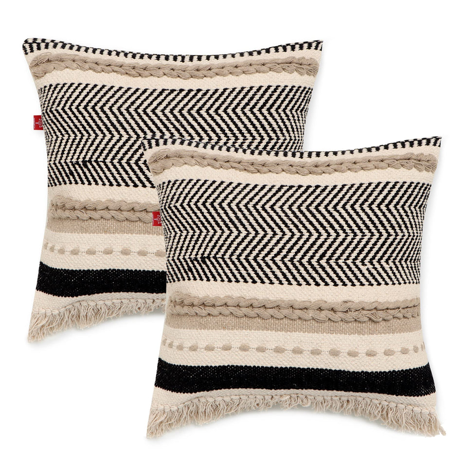 REDEARTH handmade boho pillow cover front tufted dhurrie texture for cozy decor.