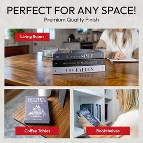 Redesigned Basics three-size book set with hidden storage for versatile display.