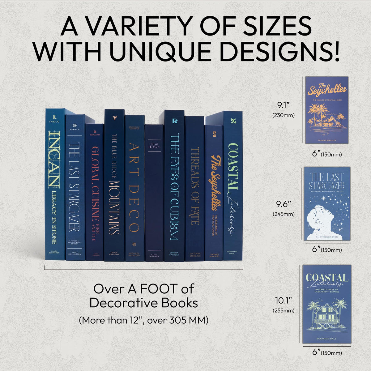 Redesigned Basics decorative books blue 10-book set close-up hardcover details.