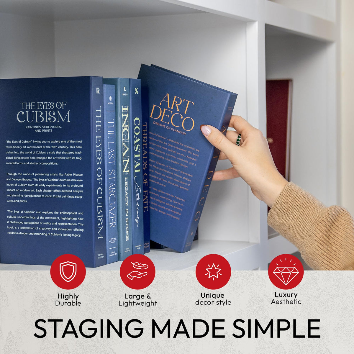 Redesigned Basics decorative books blue 10-book set three sizes arrangement.