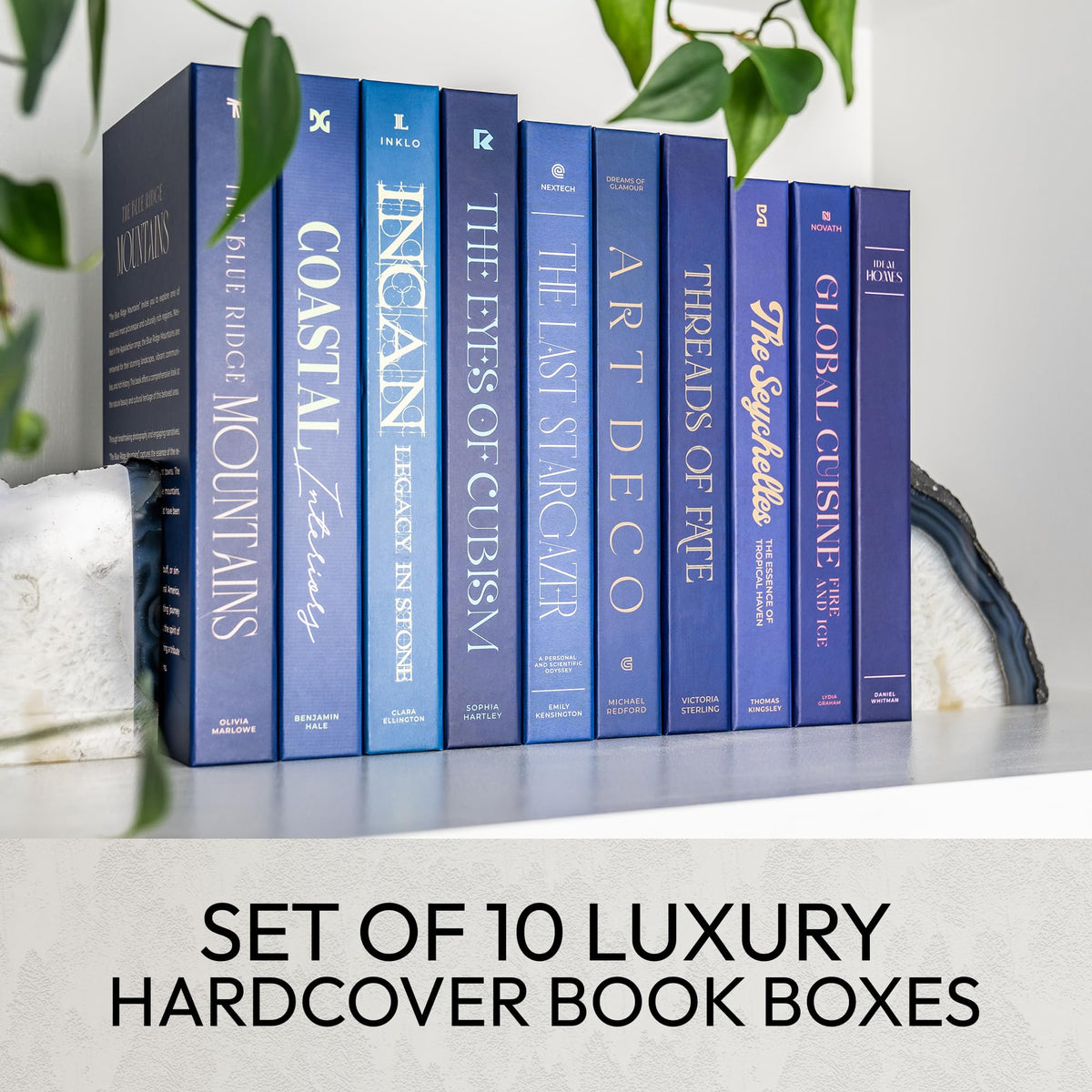 Redesigned Basics decorative books blue 10-book set gift-ready packaging.