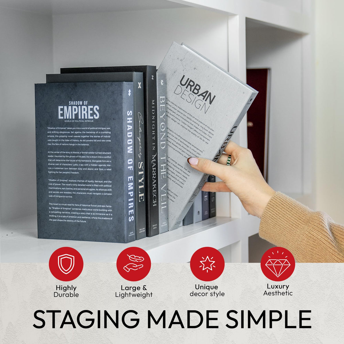 Redesigned Basics stylish decor books elevate shelves and coffee tables.